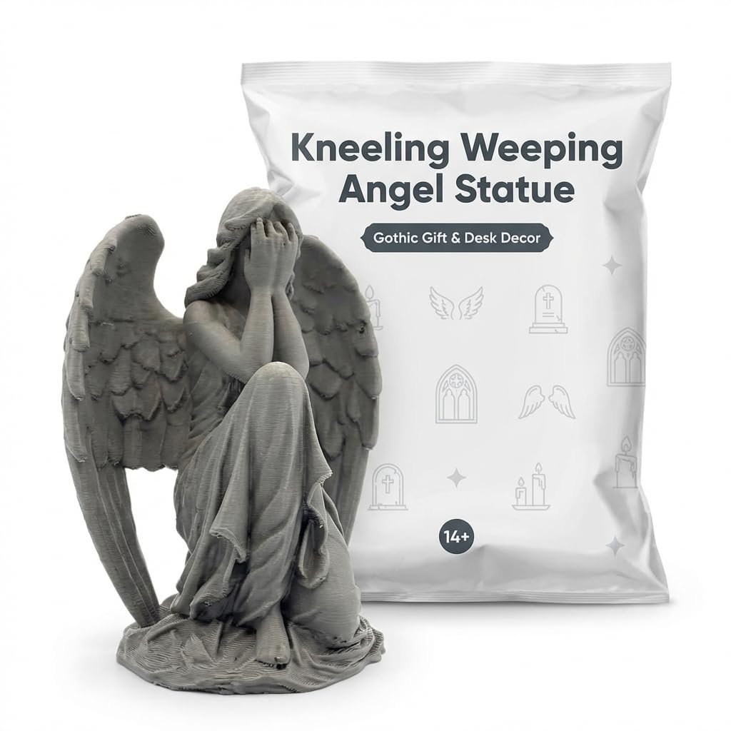 Gothic Weeping Angel Figurine - Striking Grey Statue for Shelf